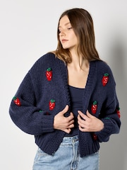 Apricot Blue Chunky Knit Strawberry Cardigan - Image 4 of 5