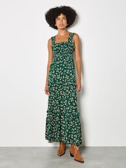 Apricot Green Ditsy Floral Smocked Maxi Dress - Image 1 of 5