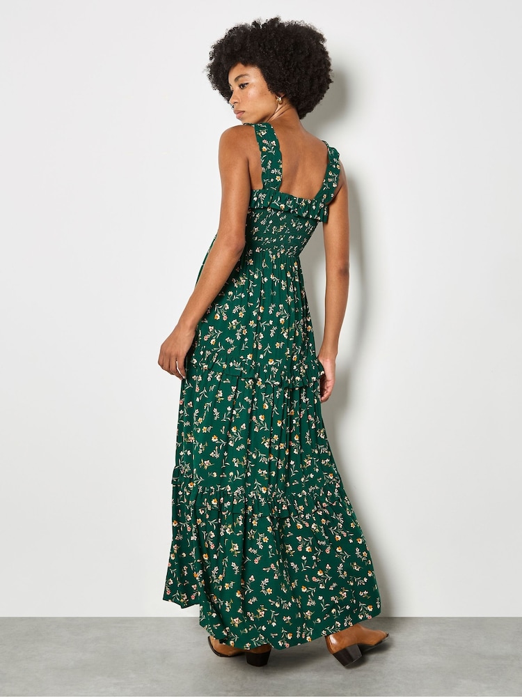 Apricot Green Ditsy Floral Smocked Maxi Dress - Image 2 of 5