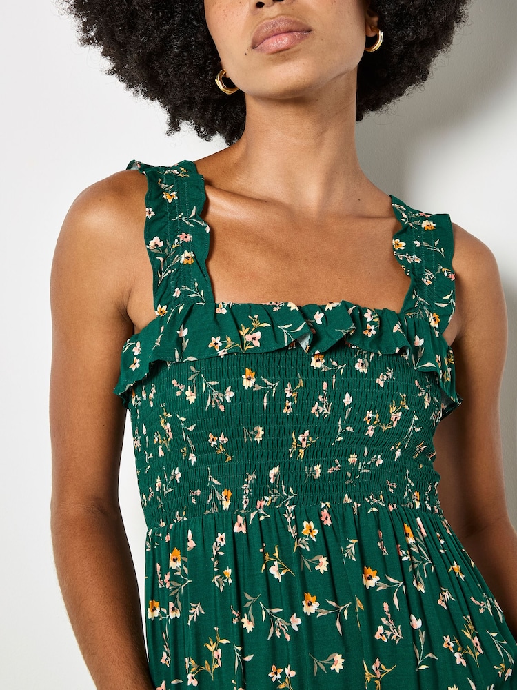 Apricot Green Ditsy Floral Smocked Maxi Dress - Image 5 of 5