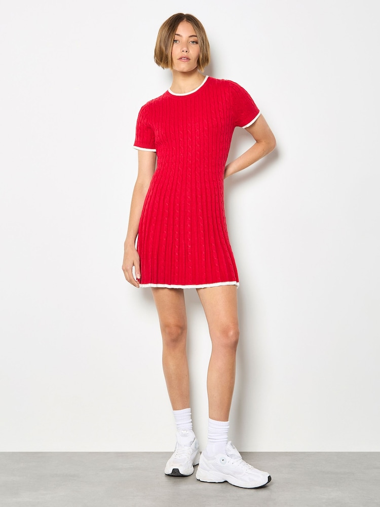 Apricot Cable Knit Skater Mini Dress - Imaginea 2 din 4 Apricot Cable Knit Skater Mini Dress - Imaginea 2 din 4