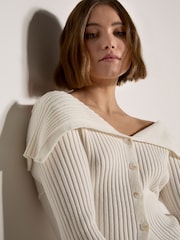 Apricot Wide Collar Ribbed Knit Cardigan - Bild 3 von 4