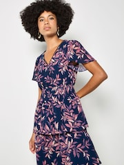 Apricot Blue Watercolour Leaves Chiffon Tiered Maxi Dress - Image 2 of 5