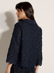 Apricot Blue Applique Flowers Cropped Shirt - Image 3 of 5