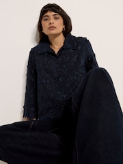 Apricot Blue Applique Flowers Cropped Shirt - Image 4 of 5