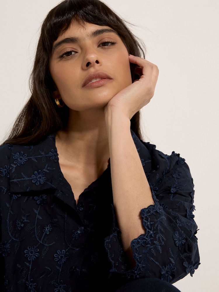 Apricot Blue Applique Flowers Cropped Shirt - Image 5 of 5 Apricot Blue Applique Flowers Cropped Shirt - Image 5 of 5