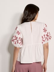 Apricot Cream Floral Embroidered Peplum Blouse - Image 2 of 5