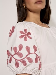 Apricot Cream Floral Embroidered Peplum Blouse - Image 4 of 5