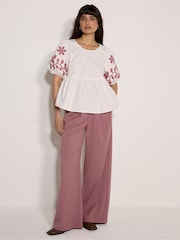 Apricot Cream Floral Embroidered Peplum Blouse - Image 5 of 5