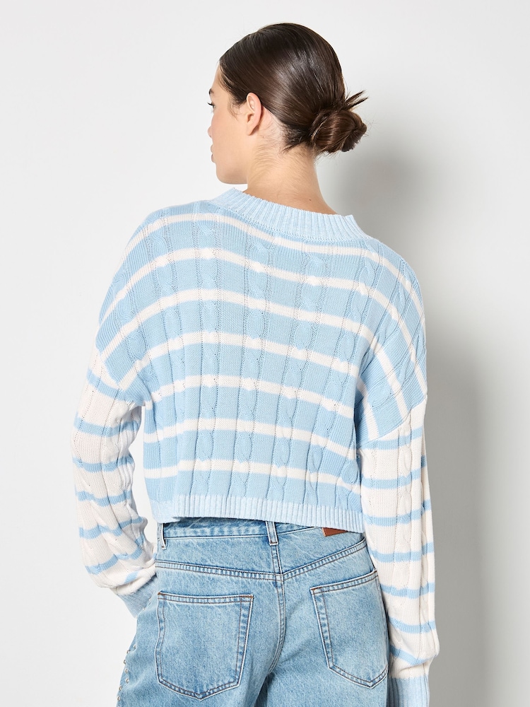 Apricot Blue Contrast Stripe Cropped Jumper - Image 4 of 4 Apricot Blue Contrast Stripe Cropped Jumper - Image 4 of 4