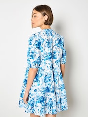 Apricot Blue Floral Print Cotton Mini Dress - Image 3 of 4