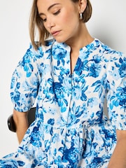 Apricot Blue Floral Print Cotton Mini Dress - Image 4 of 4