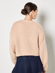 Apricot Natural Applique Daisies Chunky Knit Cardigan - Image 5 of 5