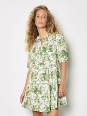 Apricot Green Floral Print Cotton Mini Dress - Image 1 of 4
