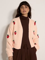 Apricot Pink Chunky Knit Strawberry Cardigan - Image 2 of 5