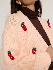 Apricot Pink Chunky Knit Strawberry Cardigan - Image 3 of 5