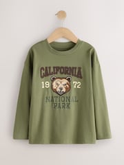 Berry/Green/Ecru Graphic Long Sleeve Relaxed Fit T-Shirts 3 Pack (3-16yrs) - Image 2 of 7