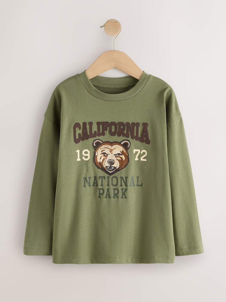 Berry/Green/Ecru Graphic Long Sleeve Relaxed Fit T-Shirts 3 Pack (3-16yrs) - Image 2 of 7 Berry/Green/Ecru Graphic Long Sleeve Relaxed Fit T-Shirts 3 Pack (3-16yrs) - Image 2 of 7