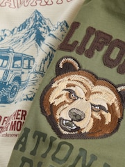 Berry/Green/Ecru Graphic Long Sleeve Relaxed Fit T-Shirts 3 Pack (3-16yrs) - Image 6 of 7