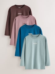 Blue/Mauve/Brown Originals Long Sleeve Relaxed Fit T-Shirts 4 Pack (3-16yrs) - Image 1 of 8