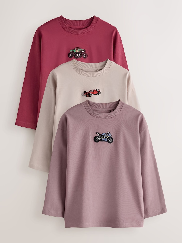 Vehicles Graphic Long Sleeve Relaxed Fit T-Shirts 3 Pack (3-16yrs) - Image 1 of 7 Vehicles Graphic Long Sleeve Relaxed Fit T-Shirts 3 Pack (3-16yrs) - Image 1 of 7