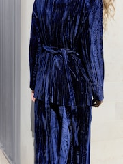 Cobalt Blue N.Premium Crinkle Velvet Belted Blazer - Image 4 of 4