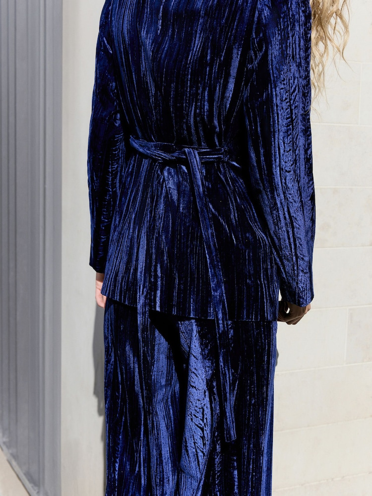 Cobalt Blue N.Premium Crinkle Velvet Belted Blazer - Image 4 of 4 Cobalt Blue N.Premium Crinkle Velvet Belted Blazer - Image 4 of 4