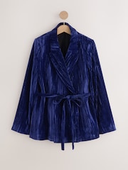 Cobalt Blue N.Premium Crinkle Velvet Belted Blazer - Image 5 of 7