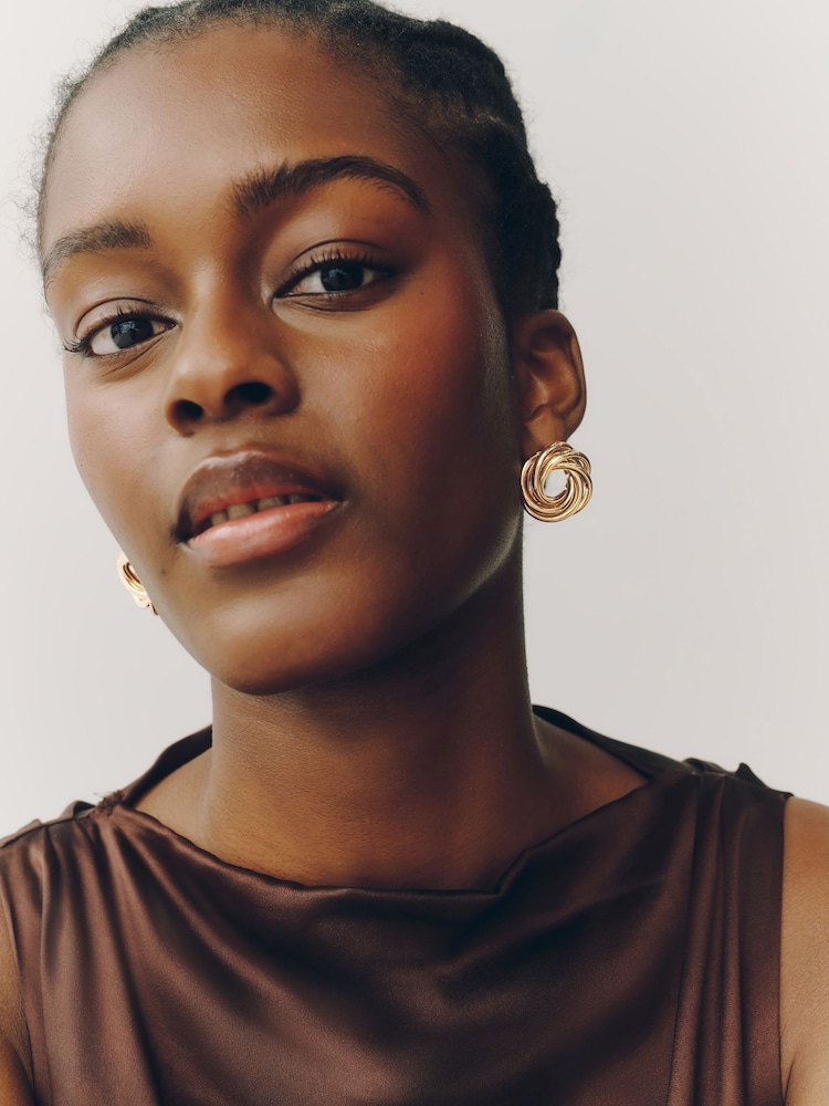Gold Tone Heritage Twist Statement Stud Earrings - Image 2 of 6