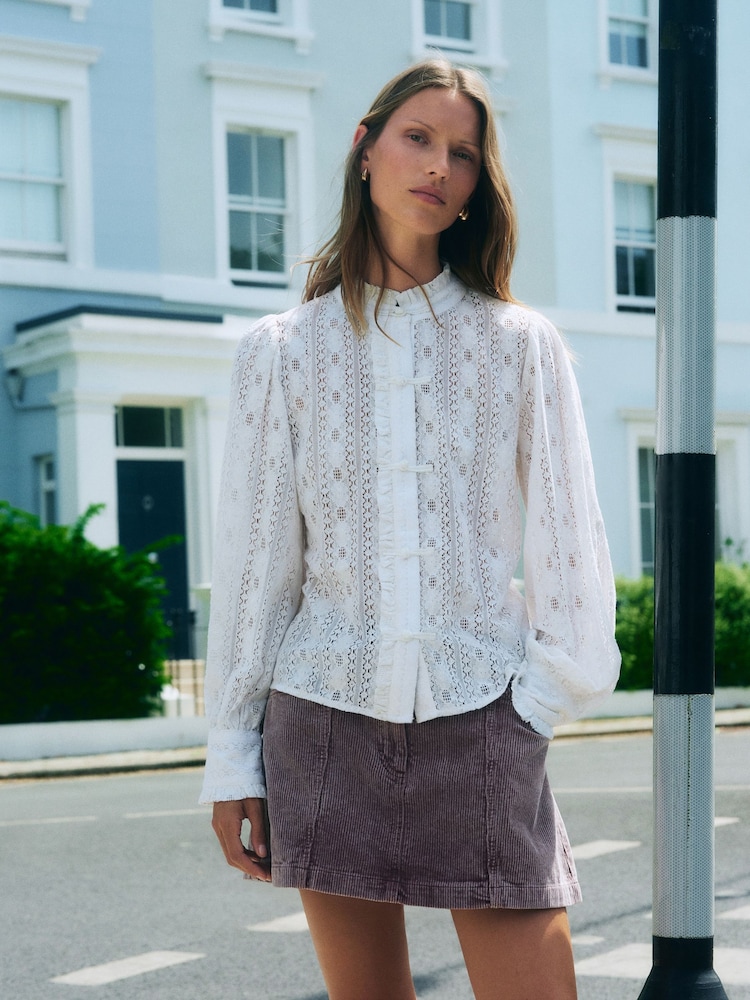 Ecru Long Sleeved Lace Fastening Blouse - Image 1 of 6 Ecru Long Sleeved Lace Fastening Blouse - Image 1 of 6
