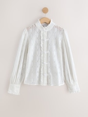 Ecru Long Sleeved Lace Fastening Blouse - Image 4 of 6
