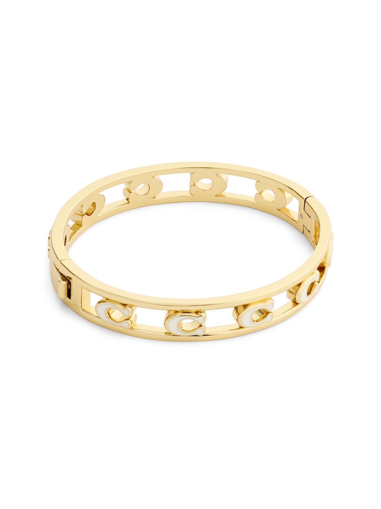 COACH Gold Tone Tone Signature C Enamel Openwork Bangle Bracelet - Image 2 of 5