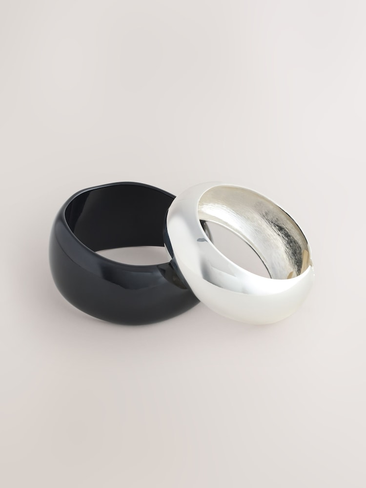 Silver Tone/Resin Bangles 2 Pack - Image 1 of 3 Silver Tone/Resin Bangles 2 Pack - Image 1 of 3