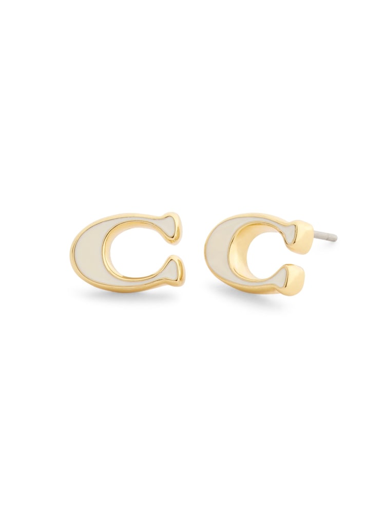 COACH Gold Tone Signature C Enamel Stud Earrings - Image 1 of 3 COACH Gold Tone Signature C Enamel Stud Earrings - Image 1 of 3