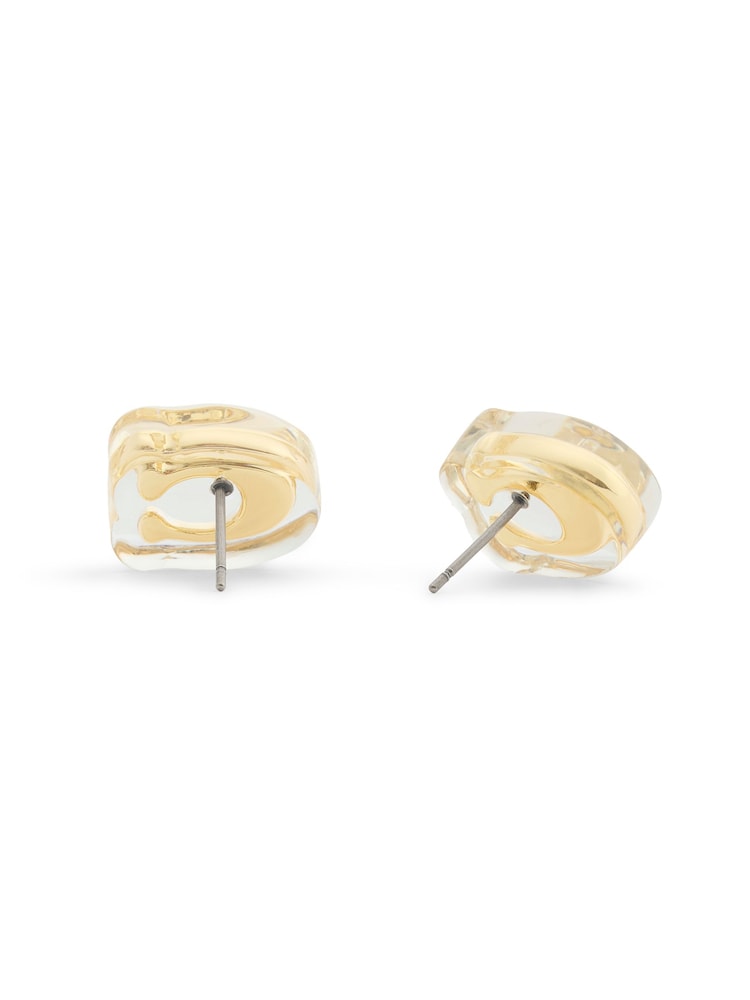 COACH Gold Tone Signature C Lucite Stud Earrings - Image 2 of 3 COACH Gold Tone Signature C Lucite Stud Earrings - Image 2 of 3