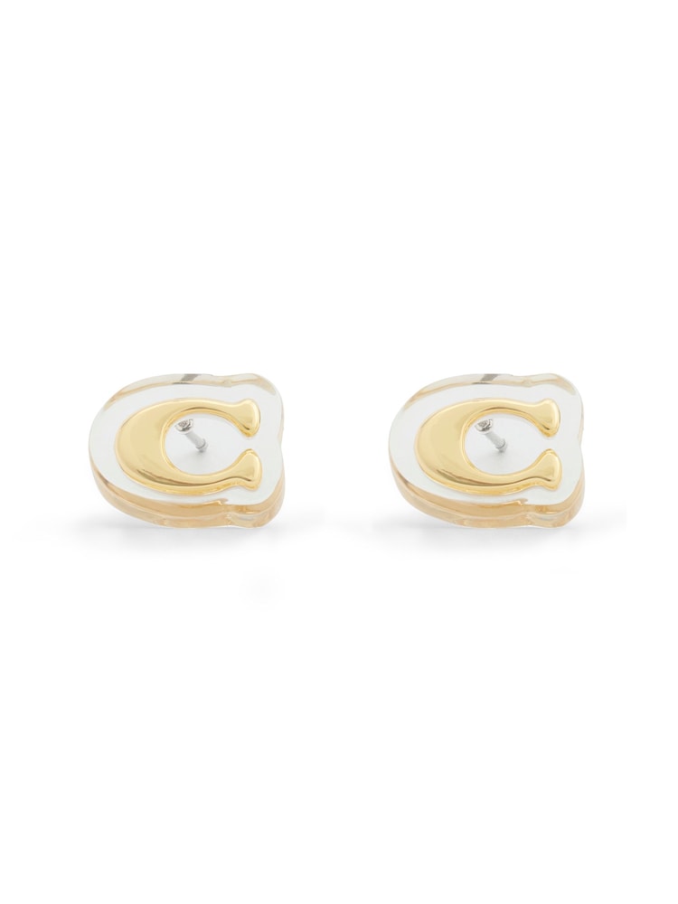 COACH Gold Tone Signature C Lucite Stud Earrings - Image 3 of 3 COACH Gold Tone Signature C Lucite Stud Earrings - Image 3 of 3