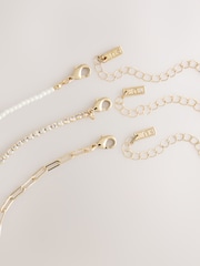 Gold Tone Pearl Effect Sparkle 3 Layer T-Bar Necklace - Image 3 of 3