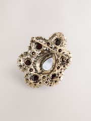 Gold Tone/Burgundy - Encrusted Stone Statement Brooch - Imagen 2 de 3