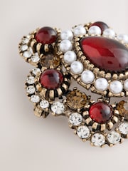 Gold Tone/Burgundy - Encrusted Stone Statement Brooch - Imagen 3 de 3