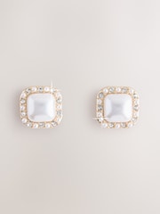 Gold Tone/ Sparkle Pearl Effect Brooche Button Cover Pair - Image 4 of 6