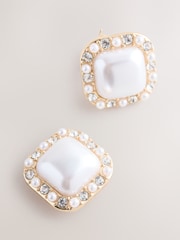 Gold Tone/ Sparkle Pearl Effect Brooche Button Cover Pair - Image 5 of 6