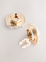 Gold Tone/ Sparkle Pearl Effect Brooche Button Cover Pair - Image 6 of 6