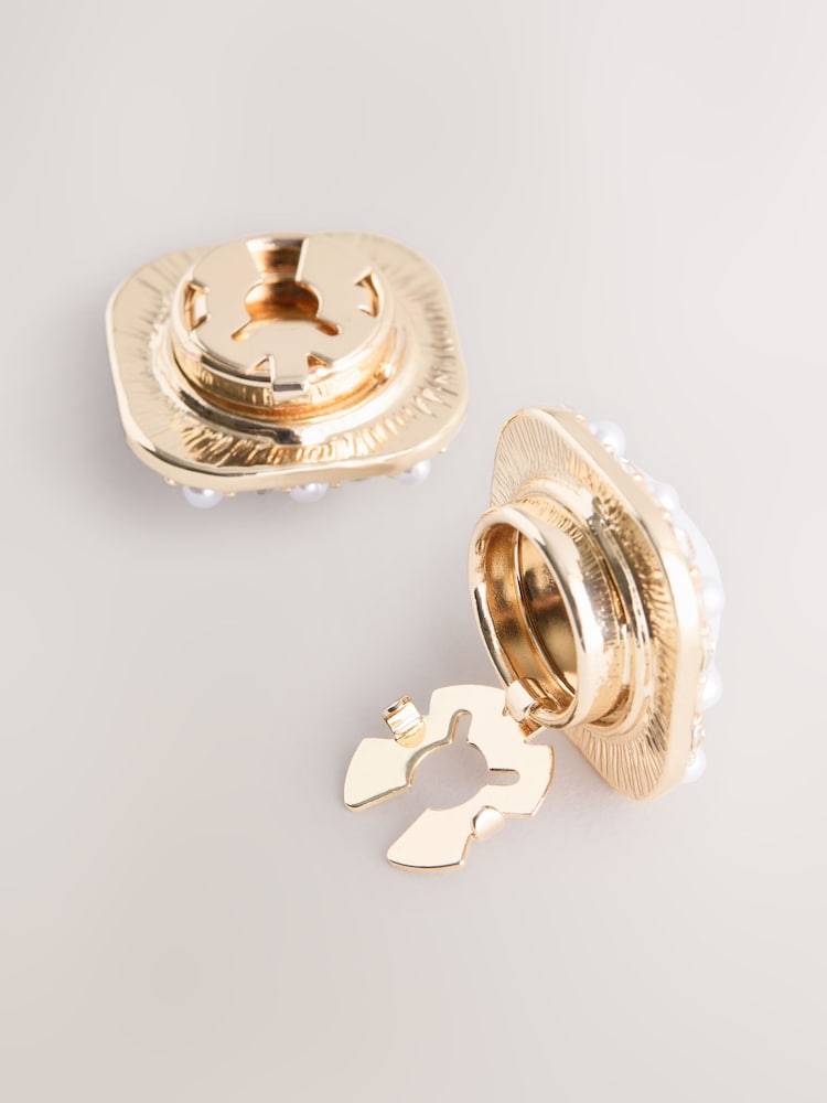 Gold Tone/ Sparkle Pearl Effect Brooche Button Cover Pair - Image 6 of 6 Gold Tone/ Sparkle Pearl Effect Brooche Button Cover Pair - Image 6 of 6