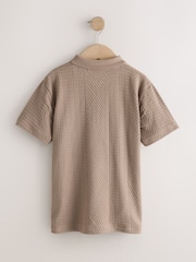 Mink Brown Texture Zip Neck Short Sleeve Polo Shirt (3-16yrs) - Image 2 of 4