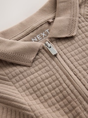 Mink Brown Texture Zip Neck Short Sleeve Polo Shirt (3-16yrs) - Image 3 of 4