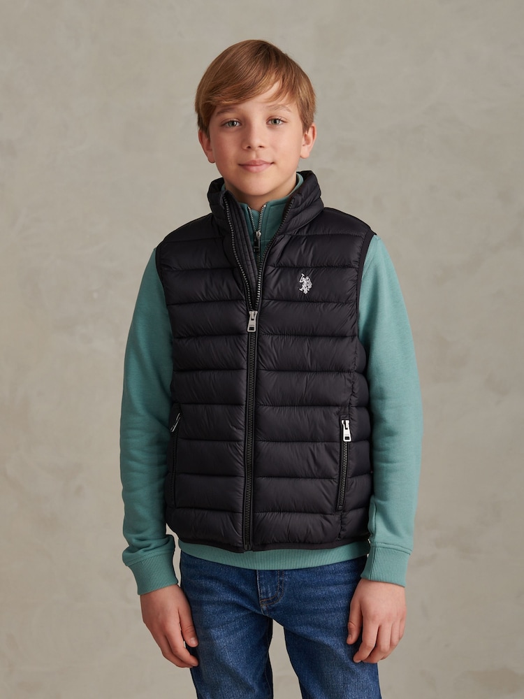 U.S. Polo Assn. Black Lightweight Quilted Gilet - Image 1 of 8 U.S. Polo Assn. Black Lightweight Quilted Gilet - Image 1 of 8