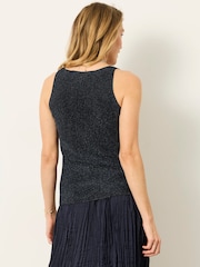 FatFace Evelyn Navy Metallic Knit Vest Top - Image 3 of 8