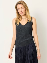 FatFace Evelyn Navy Metallic Knit Vest Top - Image 4 of 8