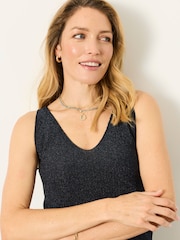 FatFace Evelyn Navy Metallic Knit Vest Top - Image 6 of 8