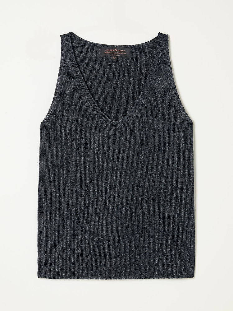 FatFace Evelyn Navy Metallic Knit Vest Top - Image 8 of 8 FatFace Evelyn Navy Metallic Knit Vest Top - Image 8 of 8